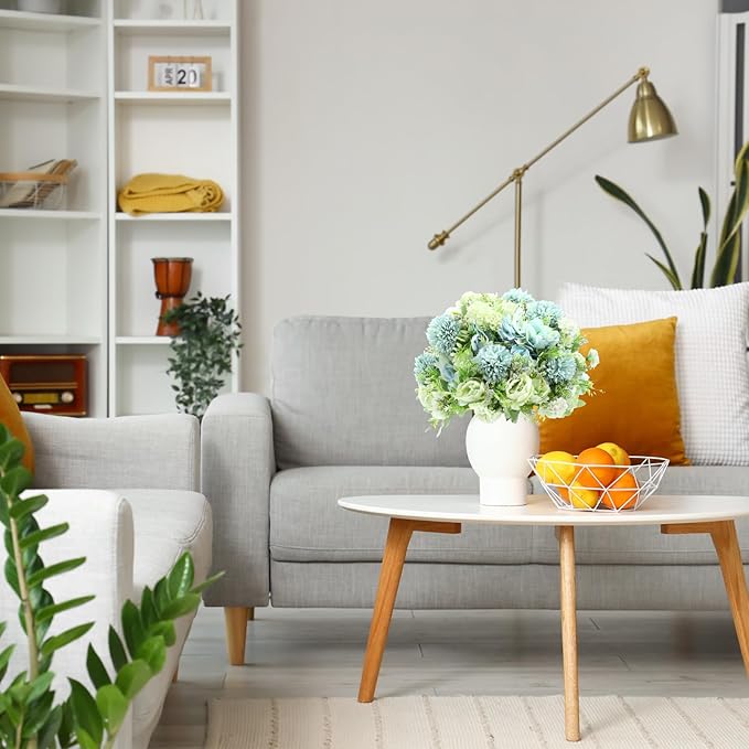 Tigeen Artificial Flowers Artificial Peonies Silk Flowers Faux Peony Fake Peony Silk Hydrangea Bouquet for Wedding Table Centerpiece Floral Vase Decor(White Green,12 Bundles)