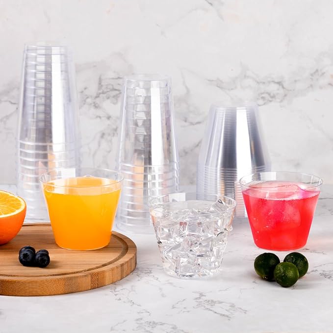 Goodluck 200PCS 12oz Clear Plastic Cups for Party, Disposable Clear Plastic Cups, Cocktail Glasses for Wedding Thanksgiving, Christmas, and Parties