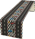 Race Car Table Runner,Checkered Flag Black and White Race Cars Pattern Print Tablecloth Burlap for Hotel Indoors Outdoor Dining Room Kitchen Home Decor,W13X L70 in