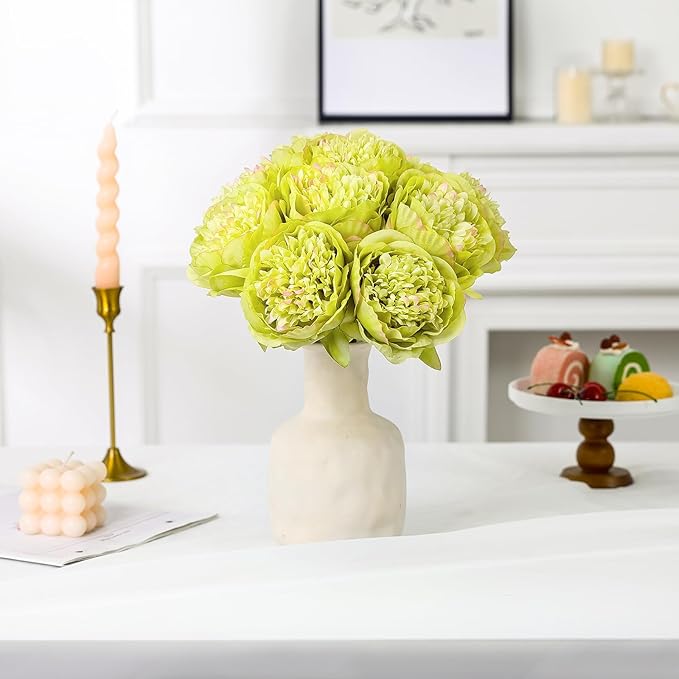 U'Artlines 10 Heads Artificial Peony Silk Flower Leaf Home Office Wedding Party Festival Bar Decor (Green)