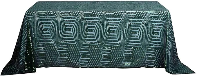 Efavormart 90"X132" Hunter Emerald Green Sparkly Sequin Geometric Tulle Rectangular Tablecloth