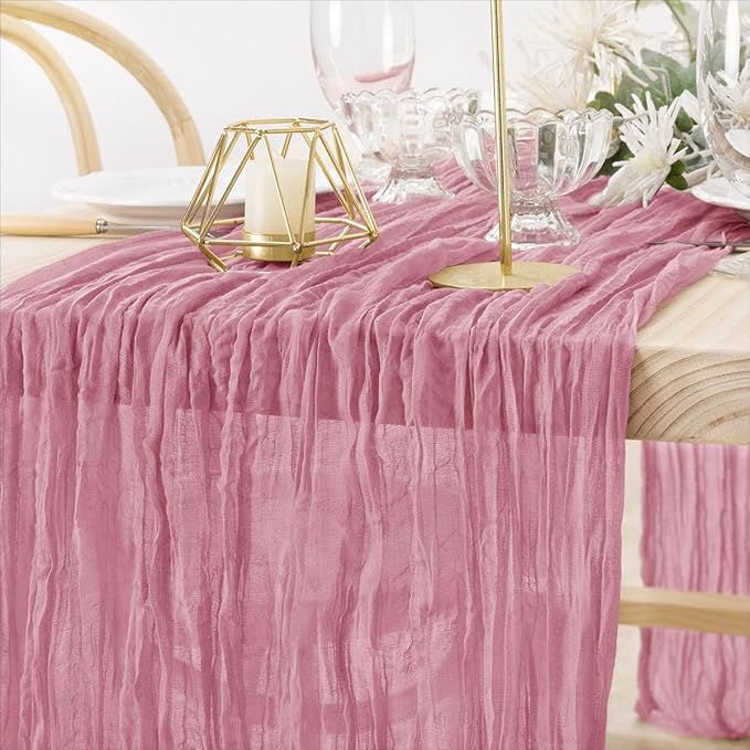 MLMW 2 Pack Mauve Cheesecloth Table Runner Boho Gauze Rustic Cheese Cloth Table Runner 160 inch Sheer 13.3ft for Wedding Party Baby Shower Bridal Shower Holiday Decorations