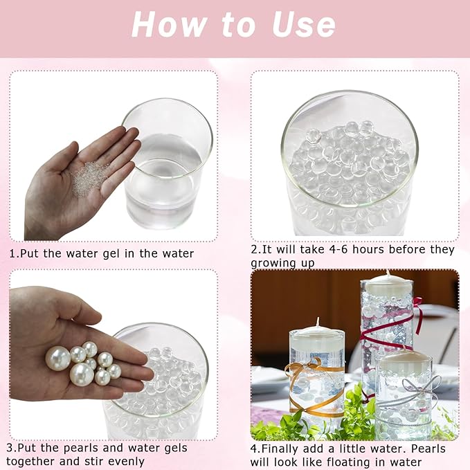 Floating Pearls for Centerpieces Vases, 250PCS No Hole Fake Pearl Beads and 4000PCS Water Beads for Vase Filler Floating Beads for Wedding Home Party Decoration (Rose Gold 8/14/20mm)