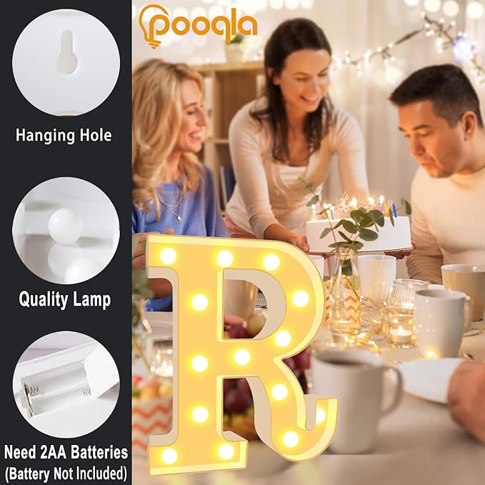 Pooqla LED Marquee Letter Lights, Warm White and Cool White Decorative Lighted Letters, Light Up Alphabet Letters for Boys Girls, Party, Wedding, Bar, Night Light, Birthday Decoration, Letter D