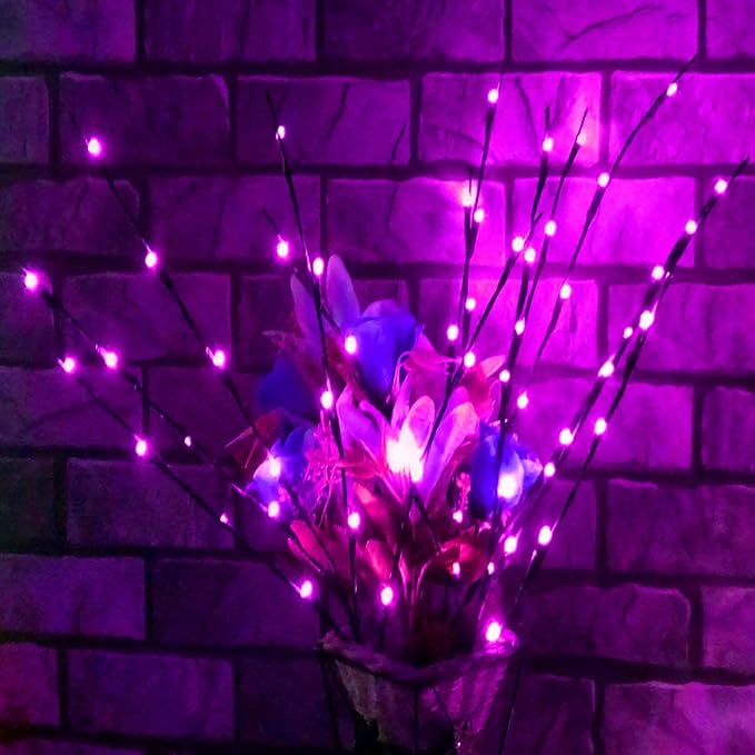 MENCH Branch Lights,3 Pcs Twig Light USB&Battery Powered 8 Flashing Modes by Remote Control.Branch Lights for Indoor, Light Up Decorations for Halloween Day and Christmas,Purple