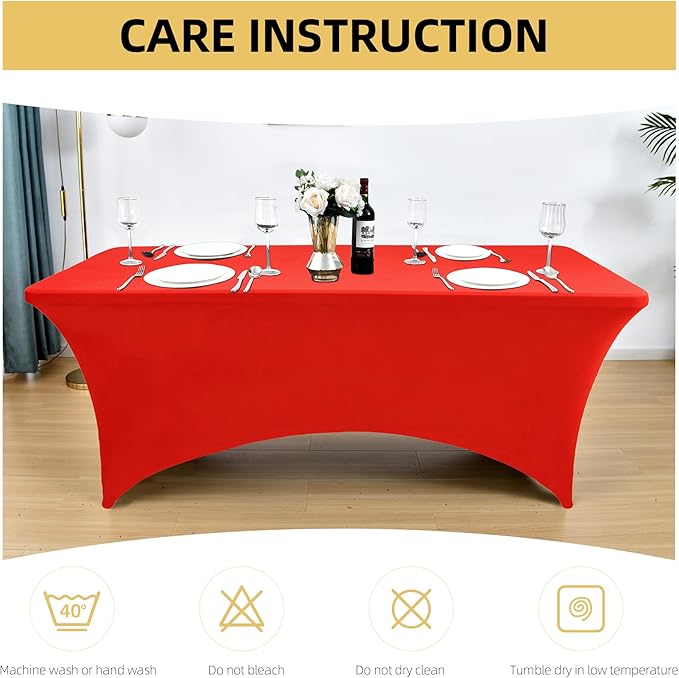 2-Pack 6ft Red Spandex Table Covers for Rectangle Standard Folding Tables - Wrinkle Resistant Stretch Tablecloths - Ultimate Fitted Table Protector for Parties, Trade Shows, Banquet