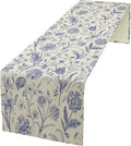 Monochrome Sketch Flowers Table Runner, Seasonal Spring Fall Plants Blue Florals Dinner Runner for Home Kitchen Dining Table Party Holiday Decoration 13"x60"