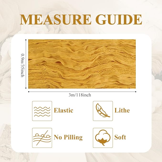 Asee'm 3pcs Cheesecloth Table Runner 120 Inches Long Gold Boho Gauze Cheese Cloth Runner 10FT Rustic Sheer Table Runners for Christmas Wedding Party Baby Shower Spring Easter Decoration
