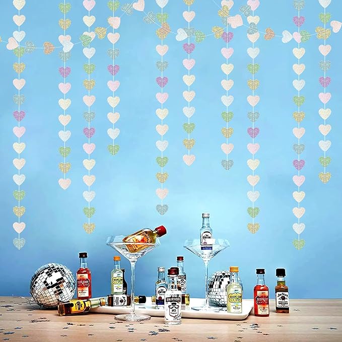 Iridescent Disco-Holographic Party-Decorations Heart Streamers-Garland - 52ft Glitter Dance Hanging Paper Banner, Wedding Bachelorette Birthday Euphoria Galentines Decor Hugfond