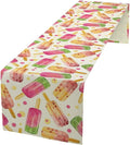 Ice Cream Popsicles Table Runner, Watercolor Summer Seasonal Fruit Peach Kiwi Berry Popsicles Orange Pink Sweet Dessert Dinner Runner for Party Holiday Home Kitchen Dining Table Decor 13"x120"