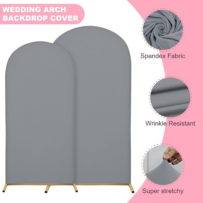 Wedding Arch Covers Arch Backdrop Cover Arch Stand Covers 7.2FT 6FT Set of 2 Arch Cover Spandex Fabric Stretchy Backdrop for Wedding Birthday Party Decoration Baby Shower (Smoky Grey)
