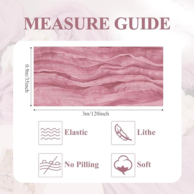 Asee'm Cheesecloth Table Runner 120 Inches Pink Boho Gauze Cheese Cloth Runner 10FT Rustic Sheer Dining Fall Table Runners for Thanksgiving Wedding Baby Shower Centerpiece Decoration