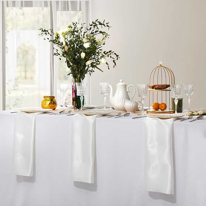 Horbaunal 16 Pack Ivory Satin Napkins 17 x 17 Inch, Square Silky Cloth Napkins, Soft Table Napkins for Weddings Banquets Parties