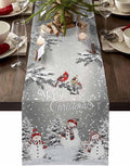 Christmas Snowman Cotton Linen Table Runner for Dining Kitchen, Snowflakes Xmas Pine Tree Wedding Outdoor Party Tablerunner Decoration Winter Bird Dresser Scarf Coffee Tablecloth Runners 13x108 Inches