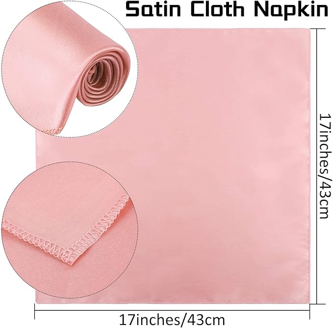 ANECO 12 Pieces Satin Napkins Soft Dinner Napkins Square Table Napkins 17 x 17 Inches for Restaurant Weddings Party Dinner Decoration (Rose Gold)