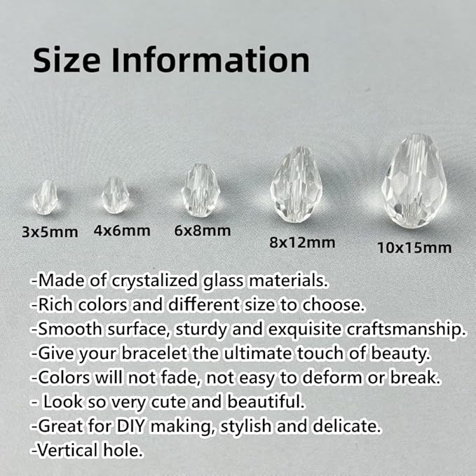 150pcs 4x6mm Teardrop Crystal Glass Beads for Jewelry Making, Faceted Vertical Hole Teardrop Glass Spacer Beads for Wind Chimes Bracelet Earring Necklace DIY Craft(Transparent)
