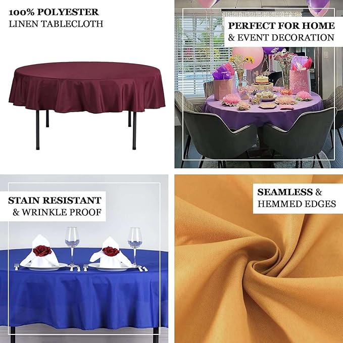 Efavormart Round Tablecloth, 70 Inch Stain & Wrinkle Resistant Washable Table Cloth, Decorative Polyester Fabric Table Cover for Banquet, Wedding, Dining- Gold