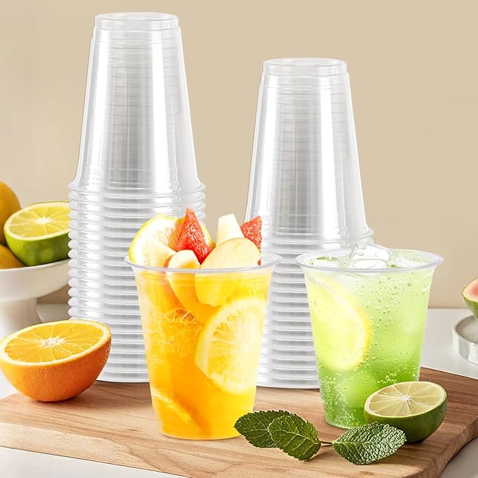 12 oz Clear Plastic Cups - 300 Count Disposable Wine Cup for Party, 12 Ounce Drinking Cups Bulk, PET Cocktail Glasses for Smoothie, Fruit, and Cold Beverage