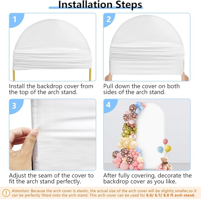 Hemmotop 6.6 ft White Arch Backdrop Cover (No Arch Stand), Spandex Arch Covers Stretchy Backdrop for Party, Wedding, Birthday, Baby Shower, Non-See Through, Reusable for Balloon Arches