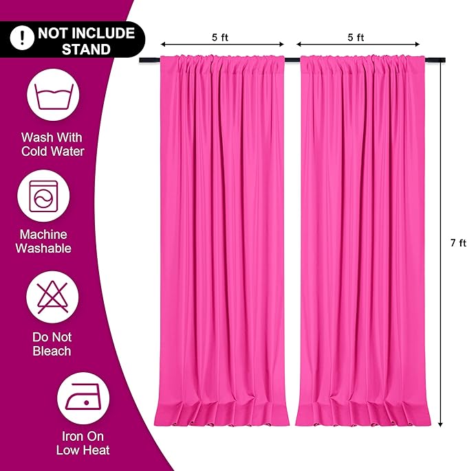 DWCN 10x7 FT Backdrop Curtains for Parties, Photography Backdrop Drapes with Rod Pockets for Wedding Decorations Stage Birthday Family Gatherings, 2 Panels 5ft x 7ft, Fuchsia