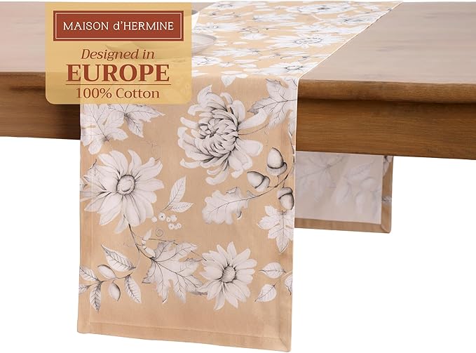 Maison d' Hermine Table Runner 100% Cotton Single Layer Table Runners 72 inches Long for Thanksgiving Christmas Decorations Home Kitchen Dining Party Wedding (Pretty Autumn, 14.5" x 72")