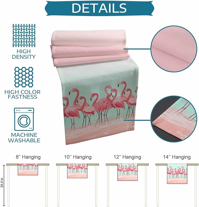Tropical Flamingo Cotton Linen Table Runner for Dining Kitchen, Wedding Outdoor Party Tablerunners Decoration, Pink Bird Coastal Nautical Animal Dresser Scarf Coffee Tablecloth Runners 13x90 Inches