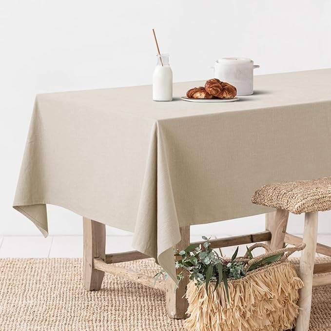 MIULEE Natural Linen Cotton Blend Tablecloth Rectangle, Luxury Waterproof Stain Resistant Durable Farmhouse Oblong Table Cloth for Dining Party Christmas Weddings Birthday, 52 x 102 inch, Ivory Cream