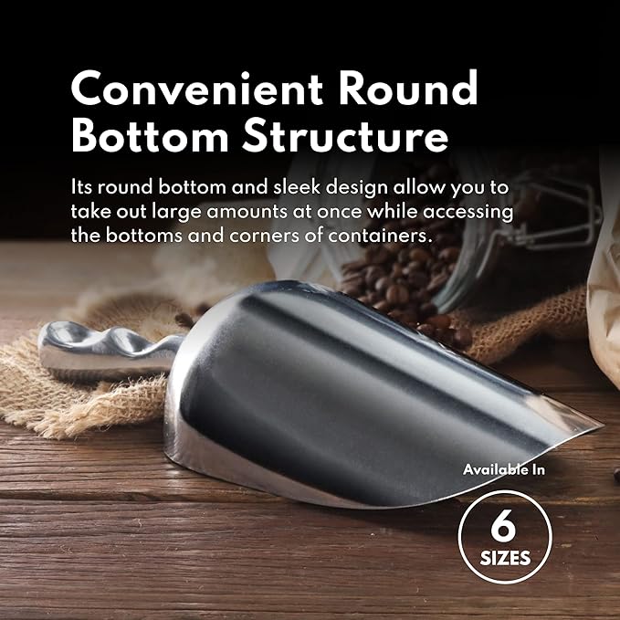 New Star Foodservice 34523 One-Piece Cast Aluminum Round Bottom Bar Ice Flour Utility Scoop, 12-Ounce, Silver (Hand Wash Only)