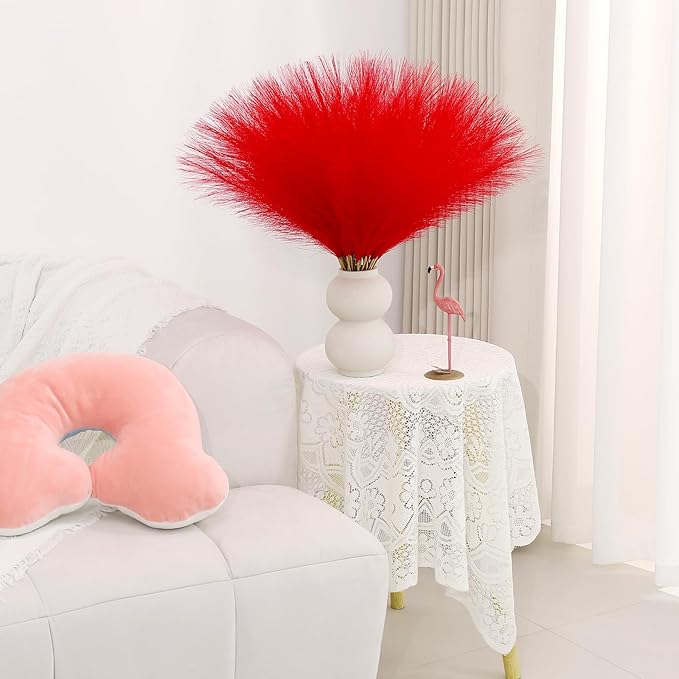 Red Pampas Grass Decor 30 Pcs 21.7 Inch Faux Pampas Grass Bulk Artificial Dried Flowers Small Vase Filler Pompas Grass.