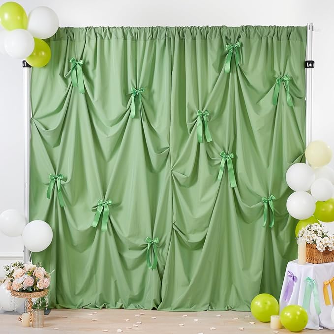 Sage Green Backdrop Curtain - 5.8×8ft Backdrop Fade Resistant Polyester Background for Wedding Arch Garden Party Decoration