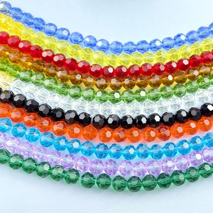 200 PCS 6mm Crystal Glass Beads Round Multiple Faceted Loose Spacer Glass Beads for DIY Handcrafte Bracelet Necklace Earring Jewelry Making(Sapphire)