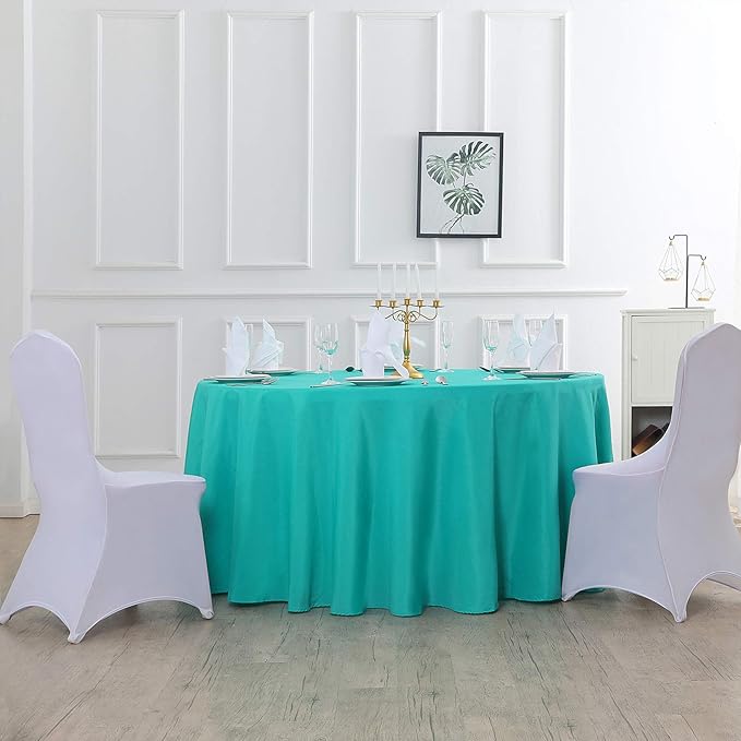 Cupuamon 132 inch Round Tablecloth Washable Polyester Table Cloth Decorative Table Cover for Wedding Party Dining Banquet（132 inch,Turquoise）