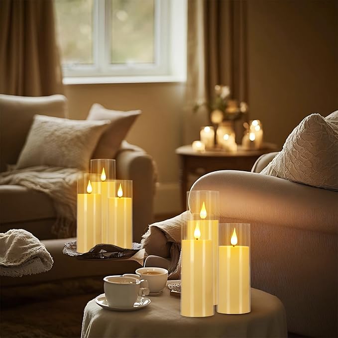 Flickering Flameless Candles Battery Operated with Remote,Led Pillar Candles with Realistic Moving Wick Candles for Halloween,Christmas,Home Decor Pack of 24 (D2.2 xH 5" 6" 7")(Ivory)