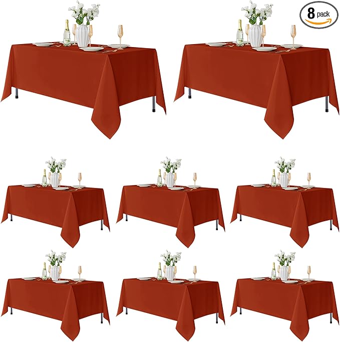 Fitable 8 Pack Rectangle Tablecloths: Stain Resistant Wrinkle Free Fall Table Clothes, Washable Reusable Polyester Table Covers for Wedding Thanksgiving Party Birthday Banquet(Rust, 70x120 inch)