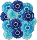 15pcs Blue Tissue Paper Fans Set - 10'' 12'' 14'' Round Honeycomb Fans for Party, Birthday, Wedding Events
