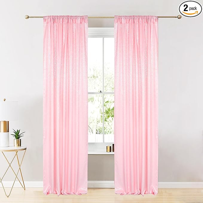 ShiDianYi Baby Pink Sequin Backdrop Curtains 2 Pieces 4FTX10FT Pink Backdrop Photography Background Glitter Wedding Backdrop Fabric Shimmer Studio Background 8ftx10ft