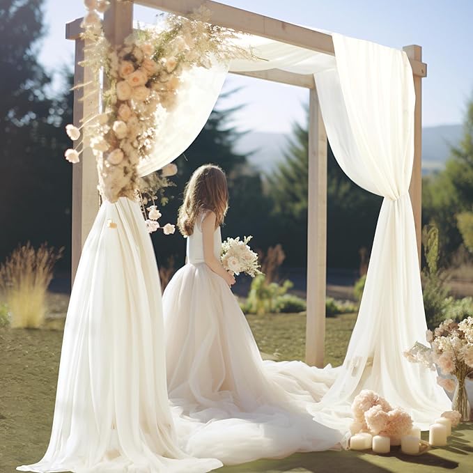 30" x 20Ft Wedding Arch Draping Fabric, 2 Panels Ivory Sheer Curtain Drapes Extra Wide & Long Backdrop Curtains for Wedding Arch Ceremony Birthday Party Decorations