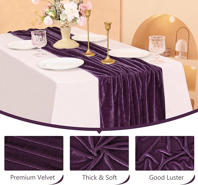 Velvet Table Runner 20 x 120 Inches 10ft Luxurious Thick Soft Velvet Christmas Thanksgiving Wedding Reception Table Runner for Party Reception Decorations(Purple, 1 Pack)