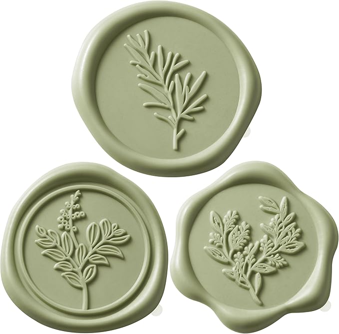 Sage Green Wax Seal Stickers (60 Pcs, 3 Designs in 1 Pack) Premium Envelope Seal Stickers Wedding Invitation Envelopes, Adhesive Wax Seals Perfect for Seating Chart, Gift Wrapping