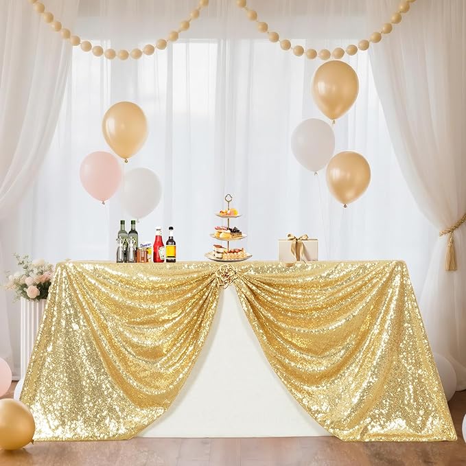SquarePie Sequin Tablecloth 60 x 102 Inch Light Gold Sparkly Table Cloth for Wedding Party Decoration