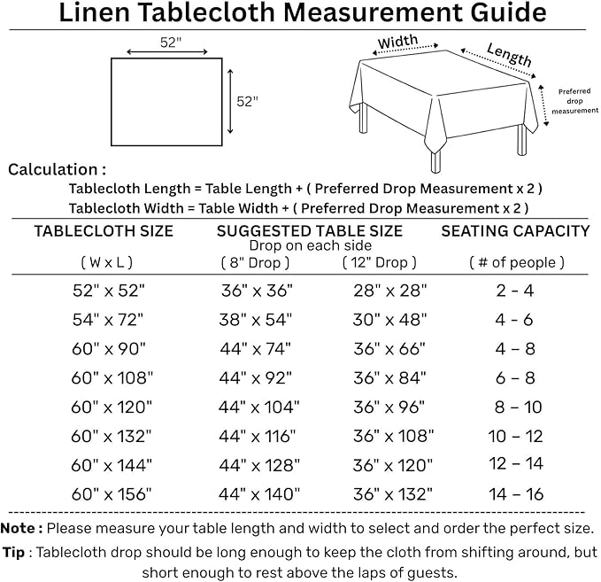 Solino Home Linen Tablecloth 52 x 52 Inch - 100% Pure Linen Silver Cloud Square Tablecloth - Fete, Machine Washable Table Throw for Fall, Autumn, Thanksgiving