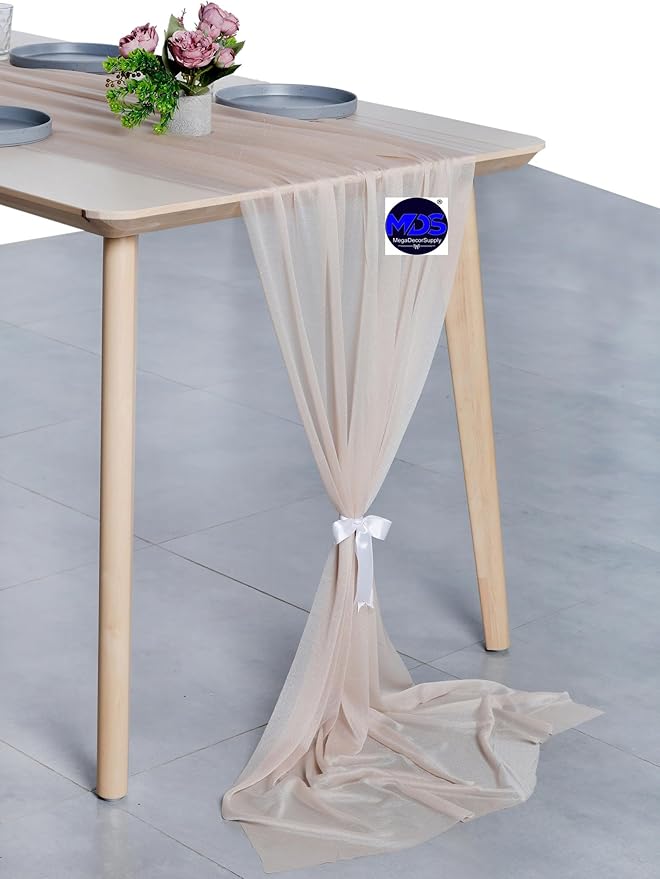 MDS Halloween Chiffon Table Runner - 5 Pack, 29 x 170 Inches, 14ft Each - Sheer Spooky Table Runners for Haunted House Parties, Trick-or-Treat Tables, Witchy Décor, Wedding & Events - Nude