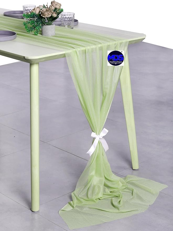 MDS Halloween Chiffon Table Runner - 10 Pack, 29 x 170 Inches, 14ft Each - Sheer Spooky Table Runners for Haunted House Parties, Trick-or-Treat Tables, Witchy Décor, Wedding & Events - Sage Green