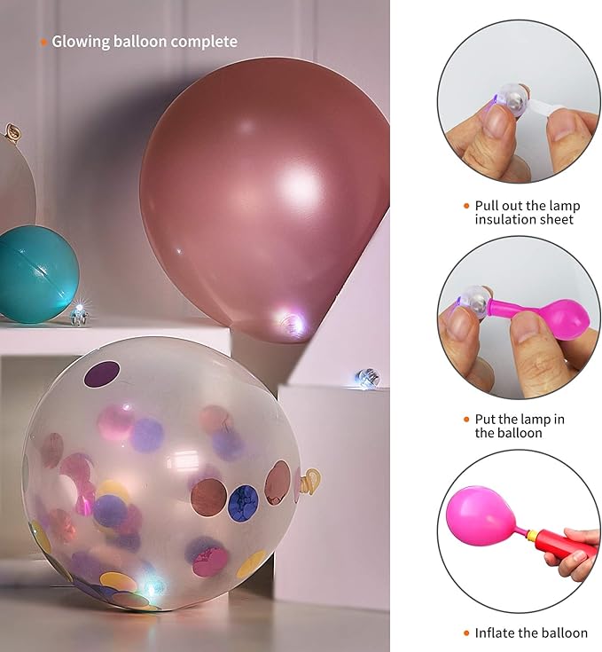 Aogist 50pcs Pink Balloon Lights,Long Standby Time Waterproof Mini Light,Battery Powered,Round LED Ball Lamp for Latex Balloon Paper Lantern Party Wedding Festival Christmas Halloween Decorative
