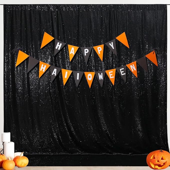 SquarePie Sequin Backdrop Less See Through Thick Background Glitter Curtain for Halloween Party 6FT x 6FT Black