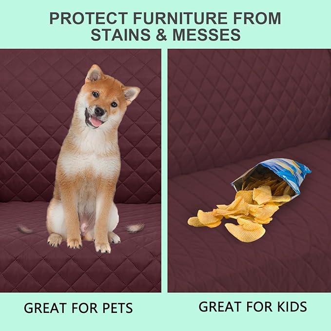 Recliner Chair Covers Reversible Sofa Cover Couch Cover for Pets Lazy Boy Furniture Protector(28''Recliner,Burgundy/Camel)