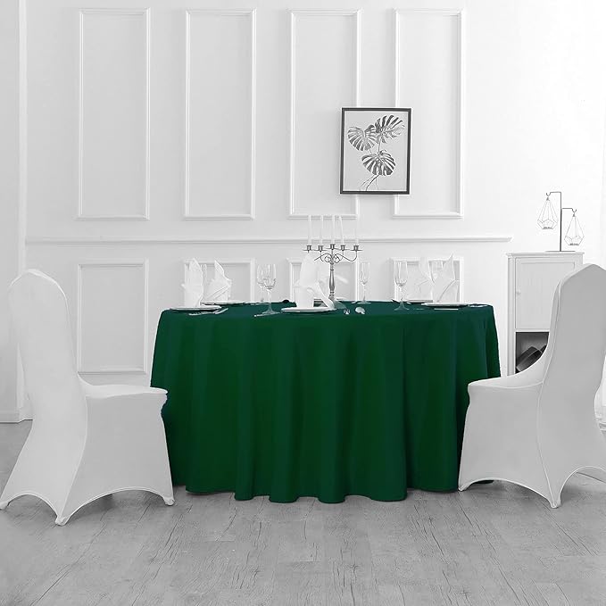 120 inch Round Tablecloth Washable Polyester Table Cloth Decorative Table Cover for Wedding Party Dining Banquet（120 inch, Hunter）