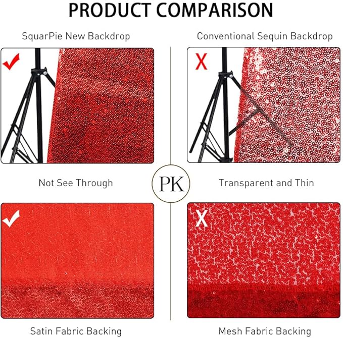 SquarePie Sequin Backdrop Curtain Not See Through Thick Glitter Background for Party 8FT x 10FT Red