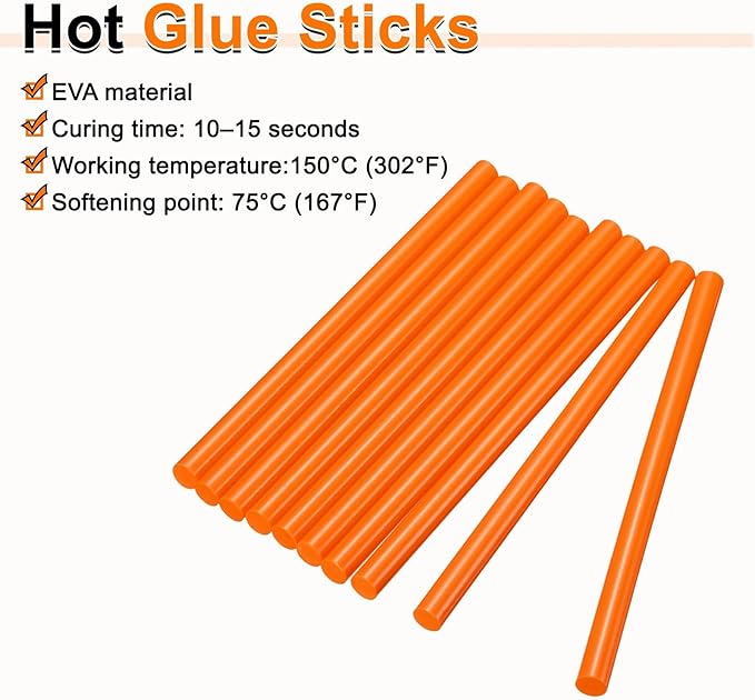 HARFINGTON 10pcs Hot Glue Sticks 0.43" Dia x 5.91" Long EVA Mini Hot Melt Adhesive Glue Stick for Hot Melt Gun Wood Plastic Glass Flowers Fabrics Foam, Orange