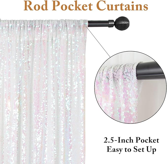 ShinyBeauty Sequin Backdrop Curtains 2FTx8FT 4 Panels Iridescent White - Sparkly Photo Background for Wedding, Party, Event Decor, Mermaid Shimmer Wall Backdrops